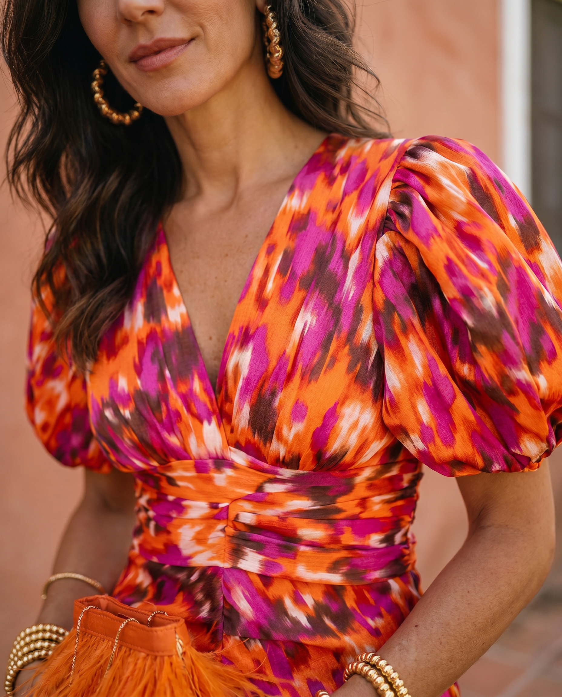 Carla | Midi Print Dress with Puff Sleeves