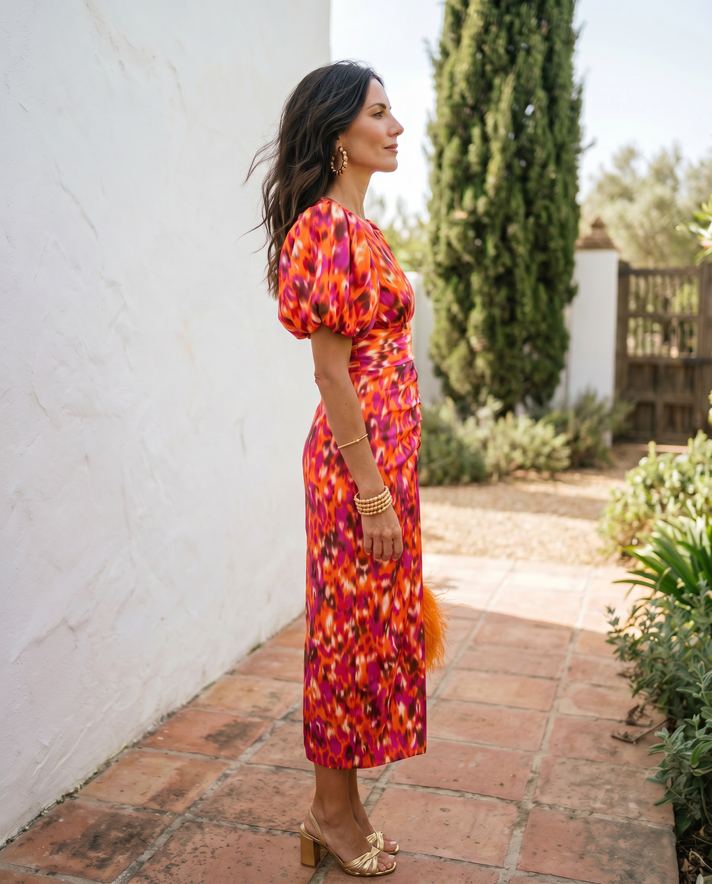 Carla | Midi Print Dress with Puff Sleeves